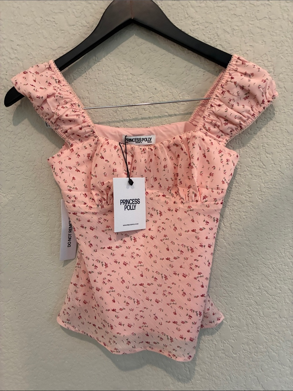 NWT Princess Polly Blush Pink Floral Ruffle-Strap top